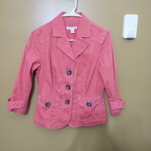 VTG Y2K Coldwater Creek Fitted 3/4 Sleeve 3-Button Cotton Jacket Sz 4 Boho Coral